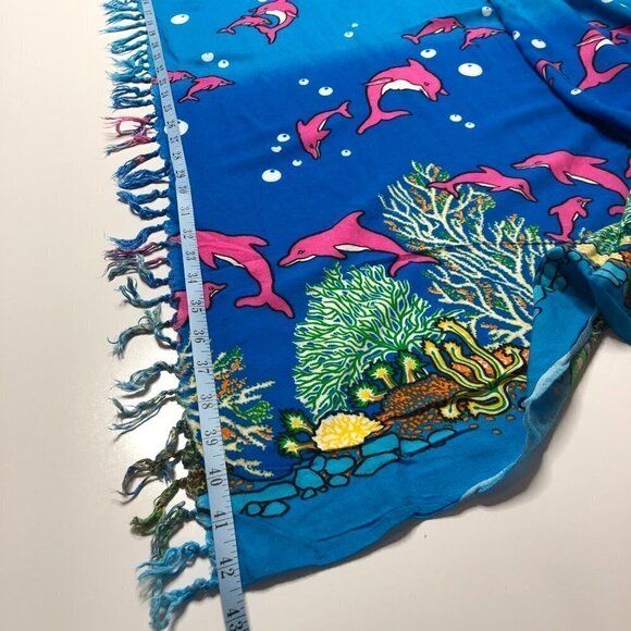 DOLPHIN Under the Sea Blue & Pink Coral Reef Tassel Beach Coverup Sarong Skirt - Picture 14 of 16